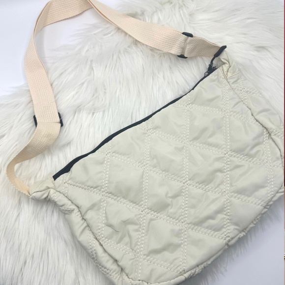 Quilted Nylon Crossbody Hobo Bag in Cream - Picture 1 of 4
